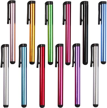 Qisebin 12 Pack Universal Capacitive Stylus Pen Portable Multicolor Touchscreen Stylus Pens Compatible with Apple iPhone 5 /5S/ 5C /6/7/11 Plus iPad Galaxy Tablet Smartphone PDA (HJ-CMB-12PC)