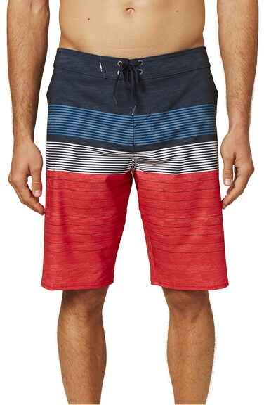 O'NEILL Men's 21 Inch Santa Cruz Stripe Boardshorts - Water Resistant Swim Trunks for Men with Quick Dry Fabric and Pockets,Red/White/Blue 1,29