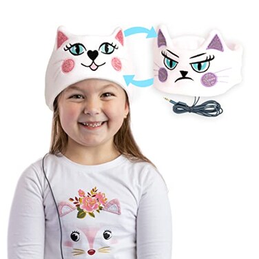 CozyPhones Kids Headphones, Headband Earphones for Children Baby &amp; Toddlers 1-3, Stretchy &amp; Comfy Travel Accessories - Cat