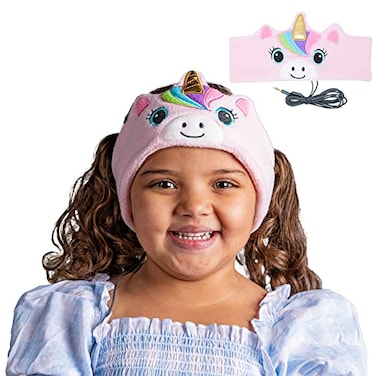 CozyPhones Over The Ear Headband Headphones - Kids Headphones Volume Limited with Thin Speakers &amp; Super Soft Stretchy Headband - Pink Unicorn
