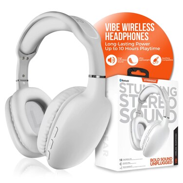 HyperGear Vibe Bluetooth Wireless Headphones - Over-Ear Headphones Wireless with Noise Isolating Fit, Built-in Mic &amp; Controls, Memory Foam Ear Cups for Travel, Home Office, Gym &amp; More - White