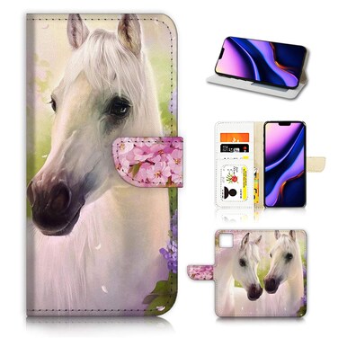 for iPhone 11, Designed Flip Wallet Phone Case Cover, A31206 White Horse