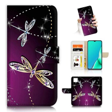 for iPhone 11, Fancy Art Wallet Flip Phone Case Cover, A23011 Purple Dragonfly 23011