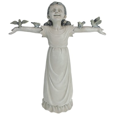 Design Toscano Basking in Glory Little Girl with Birds Outdoor Garden Statue, Medium, 16 inches tall, Cast Stone Resin, Two Tone Stone Finish