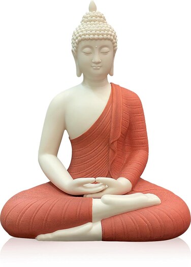Houlu 12 inch Ceramic Buddha Statue, Sitting Buddha, Meditating Seated Buddha Figurine for Home Decor, Office Decor, Garden Decor, Indoor/Outdoor - Red