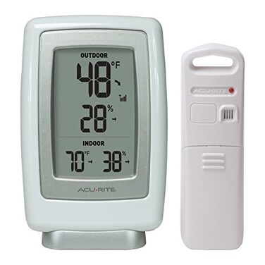 AcuRite 00611 Indoor Outdoor Thermometer with Wireless Temperature Sensor &amp; Hygrometer White Small