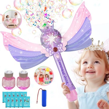 Princess Magic Bubble Wand,Rechargeable Bubble Machine for Kids,Light Up &amp; Music Bubble Maker &amp; Bubble Blower,Outdoor Party Birthday Bubbles Toy for Toddlers,Gift for Girls Age 3 4 5 6 7 8 Years Old