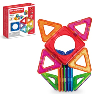 MAGFORMERS Basic Plus 14Piece, Rainbow Colors, Educational Magnetic Geometric Shapes Tiles Building STEM Toy Set Ages 3+