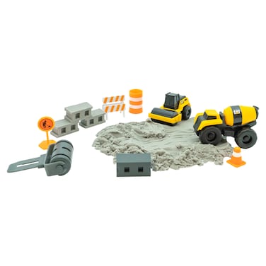 CAT Construction Toys, Dig N' Build Concrete Playset with 10 Oz of Compound, 2 Little Machine Vehicles, Ages 3+