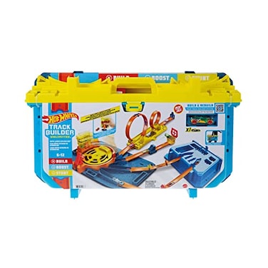 Hot Wheels Toy Car Track Set, Track Builder Unlimited Rapid Launch Builder Box Playset, Building &amp; Stunting Kit with Booster &amp; Storage Container