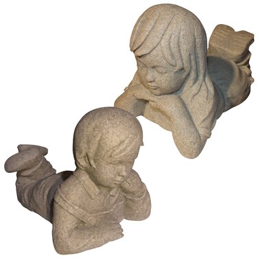 EMSCO Group Day Dreaming Boy and Girl Statues &ndash; Natural Sandstone Appearance &ndash; Made of Resin &ndash; Lightweight &ndash; 11&rdquo; Height