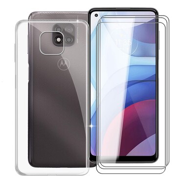 Phone Case for Motorola Moto G Power 2021 (6.6"), with [3 x Tempered Glass Protective Film], KJYF Clear Soft TPU Shell Ultra-Thin [Anti-Scratch] [Anti-Yellow] Case for Moto G Power 2021 - Clear