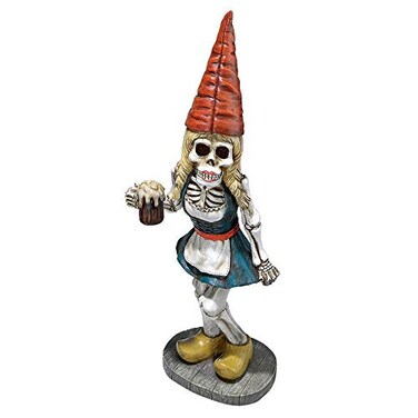Design Toscano Zombie Gnome - Bavarian Oktoberfest Skeleton Gnome Gerta - Garden Gnome Statue, 6&frac12;"Wx4&frac12;"Dx18"H