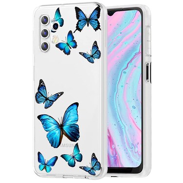 Vavies Case for Galaxy A32 5G, Samsung A32 5G Case for Girls Women, Slim Shockproof Clear Pattern Soft Flexible TPU Back Phone Protective Cover Cases for Samsung Galaxy A32 5G (Blue Butterfly)