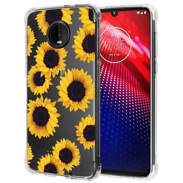 Vavies Case for Moto Z4 / Moto Z4 Play/Motorola Z4 Phone Case for Girls Women, Slim Shockproof Clear Pattern Soft Flexible TPU Back Phone Protective Cover Cases for Motorola Moto Z4 (Sunflower)