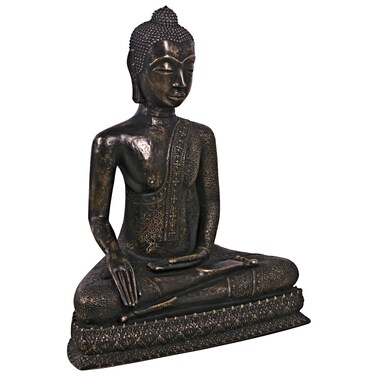 Design Toscano Sukhothai Sitting Asian Man Indoor/Outdoor Garden Statue, 27 inches wide, 32 inches tall, Fiberglass Cast Stone Resin, Bronze Finish