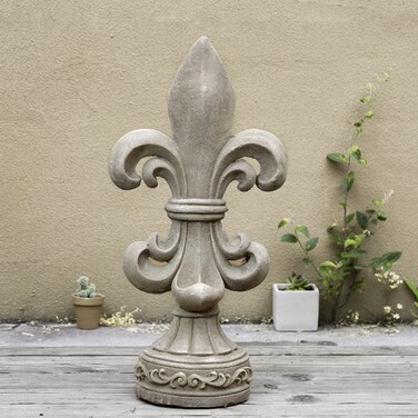 glitzhome Fleur De Lis Garden Statue, 27.25 Inch, Concrete Grey