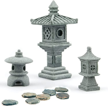 Sdeetesamjun Miniature Fairy Garden Decoration Set,3 Japanese Lantern,10 Stepping Stone Mini Fairy Decor for Garden &amp; Patio Micro Landscape Yard Bonsai Decoration