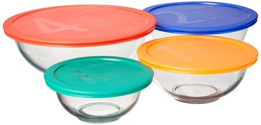 Pyrex Smart Essentials Glass Bowls with Plastic Lids, 8-Piece Set