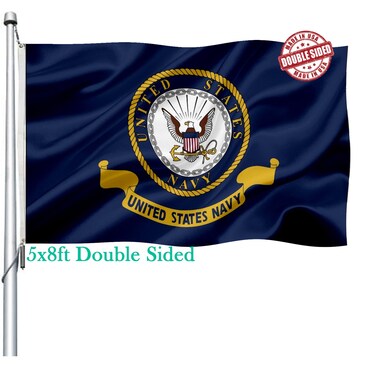 US Navy Emblem Flag Double Sided 5x8 Outdoor- Heavy Duty Navy Naval Military Flags -United State Navy Flags Banner 5x8 with 2 Brass Grommets 4 Rows Stitched