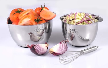 Stainless Steel Mixing Bowls with Whisk - Durable, Easy to Clean, and Stackable - 3.5 Quart and 1.5 Quart Sizes - Perfect for Mixing, Cooking, and Baking