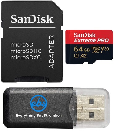 SanDisk UHS-I 64GB Memory Card Extreme Pro Version with MicroSDXC Adapter Compatible with Osmo Action 5 Pro Camera SDSQXCU-064G-GN6MA - Bundle with (1) Everything But Stromboli MicroSD Card Reader