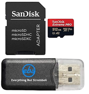 SanDisk UHS-I 512GB MicroSDXC Extreme Pro Memory Card Compatible with Osmo Action 5 Pro Camera (SDSQXCD-512G-GN6MA) Bundle with (1) Everything But Stromboli MicroSD Reader