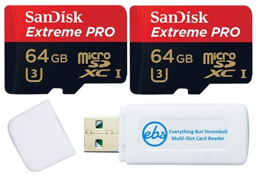 SanDisk 64GB Extreme Pro Micro SD Memory Card (2) Works with GoPro Action Camera Hero 12 Black (SDSQXCU-064G-GN6MA) U3 V30 Bundle with (1) Everything But Stromboli MicroSDXC &amp; SD Card Reader