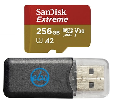 SanDisk MicroSDXC 256GB Extreme Memory Card Compatible with DJI Mini 3 Pro, DJI Mini 3 and DJI RC (SDSQXAV-256G-GN6MN) U3 A2 V30 UHS-I Bundle with (1) Everything But Stromboli Micro SD Card Reader
