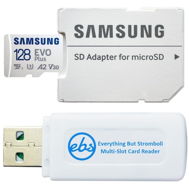 Samsung Evo Plus 128GB Micro SDXC Memory Card Class 10 A2 UHS-I U3 Works with Android Phones - Galaxy A51, A50, A40, A30 (MB-MC128KA) Bundle with (1) Everything But Stromboli MicroSD &amp; SD Card Reader