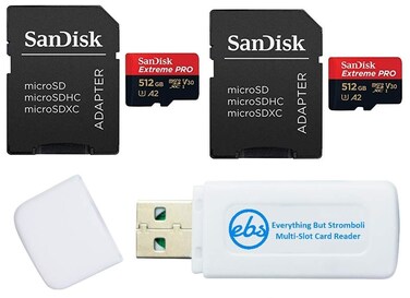 SanDisk 512GB Extreme Pro MicroSD Memory Card (2) Works with GoPro Action Camera Hero 12 Black (SDSQXCD-512G-GN6MA) U3 V30 Bundle with (1) Everything But Stromboli MicroSDXC &amp; SD Card Reader