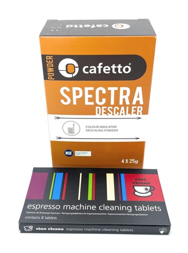 Cino Cleano Espresso Machine Cleaning and Descaling Bundle of 8 Tablets and Box of 4 Spectra Sachets for all Breville Machines