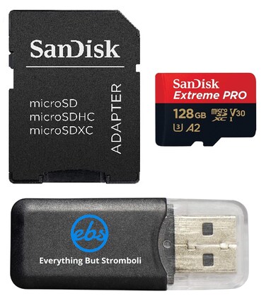 SanDisk 128GB Extreme Pro MicroSDXC UHS-I Card with Adapter Compatible with Osmo Action 5 Pro Handheld Camera (SDSQXCD-128G-GN6MA) Bundle with (1) Everything But Stromboli MicroSDXC Reader