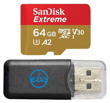 SanDisk Extreme 64GB MicroSDXC Memory Card Works with GoPro Action Camera Hero 12 Black (SDSQXAH-064G-GN6MN) U3 V30 A2 Bundle with (1) Everything But Stromboli MicroSD Card Reader