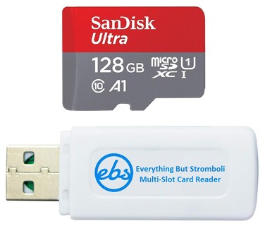 SanDisk MicroSD 128GB Ultra Card Compatible with Samsung Galaxy Tab S6 Lite, Tab S7, Tab A 8.0 Tablets (SDSQUA4-128G-GN6MN) Bundle with 1 Everything But Stromboli SD &amp; SDXC Memory Card Reader