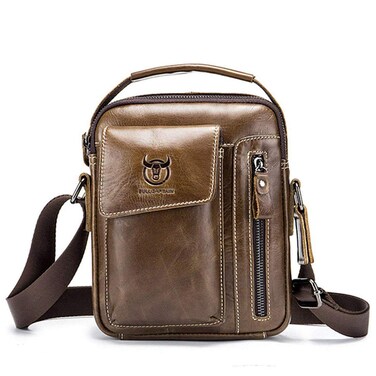 BULLCAPTAIN Genuine Leather Sling Bag Men Bags Small Shoulder Crossbody Bag for Men Everyday Casual Travel Messenger Bag Handbag