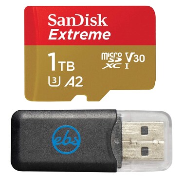 SanDisk 1TB Extreme MicroSDXC Card Compatible with GoPro Hero (2024) and Hero 13 Action Cameras V30 190MB/s Read Speed (SDSQXAV-1T00-GN6MN) Bundle with (1) Everything But Stromboli MicroSD Reader
