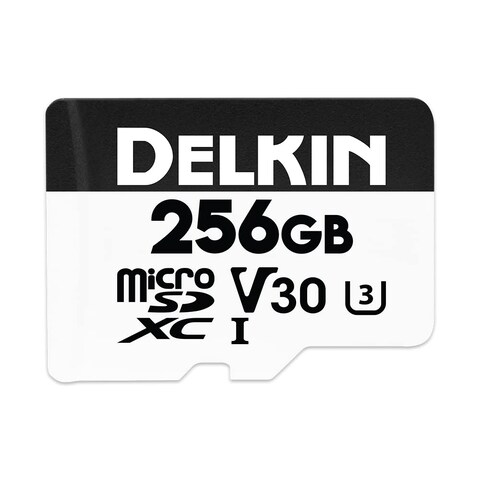 Delkin Devices Hyperspeed 256GB Micro SD Card with Adapter, Up to 100MB/s Read, 4K &amp; Full HD 1080p, UHS-I, C10, U3, V30 for Smartphones, Tablets, GoPRO, and Dash Cam