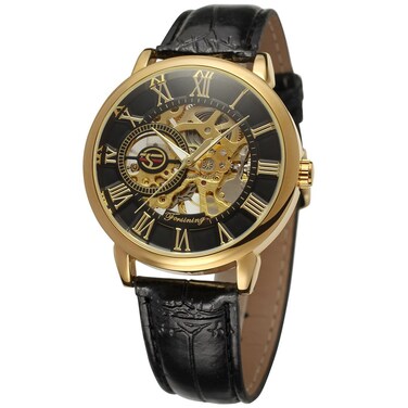 FORSINING Men's Waterproof Mechanical Hand Wind Skeleton Antique Steampunk Leather Wristwatch