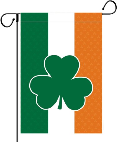 Burlap Double Sided Irish Flag with Shamrock Polyester Garden Flag Banner 12 x 18 Inch House Flags for Outdoor Home Garden Flower Pot Decoration (Irish Shamrock)