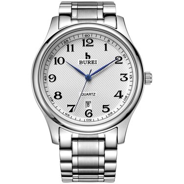 BUREI Men Stainless Steel Quartz Watch Business Men Watches Arabic Numerals Watch with Date