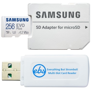 Samsung 256GB Micro SD Card Evo Plus for Samsung Phone Works with Galaxy A20s, A20, A10, A70 (MB-MC256KA) SDXC Class 10 A2 UHS-I Bundle with 1 Everything But Stromboli MicroSD &amp; SD Memory Card Reader