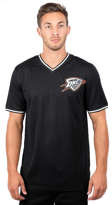 Ultra Game NBA Oklahoma City Thunder Mens Jersey V-Neck Mesh Short Sleeve Tee Shirt, Black, XX-Large