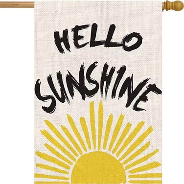 LHSION Hello Sunshine House Flag 28 x 40 Inch Summer Vertical Double Sided Burlap Flag for Seasonal Farmhouse Yard Outdoor Decoration