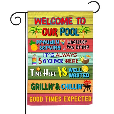 Pool Rules Garden Flag, Welcome To Our Pool, Pool Rules Sign, Welcome Flag, Garden Flags, Funny Pool Flags, Flag for Pool, Summer Outdoor Decor (12" x 18")