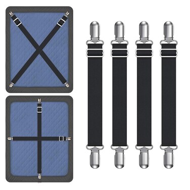 Yoovat Magic Sofa Covers Holder Straps Magic Sofa Couch Covers Sofa Slipcover Holder Clips Adjustable Elastic Straps for Sofa Covers Cushion (4 Pcs Black)