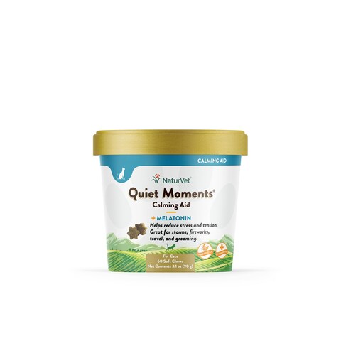 NaturVet &ndash;Quiet Moments Calming Aid for Cats Plus Melatonin &ndash; 60 Soft Chews &ndash; Helps Reduce Stress &amp; Promote Relaxation &ndash; Great for Storms, Fireworks, Travel &amp; Grooming