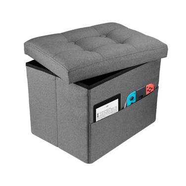 Hamgtrion Ottoman Storage Ottoman Collapsible Ottoman with Storage Foot Rest Small Ottoman with Side Pocket Foot Stools for Living Room Grey L17W13H13inches