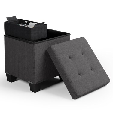 Storage Ottoman Cube with Storage Bin, 15-In Square Ottoman with Storage for Living Room and Bedroom, Small Ottoman Foot Rest, Foot Stools Ottoman, Storage Chest Max 330lbs, Linen Fabric Gray Ottoman