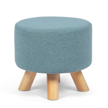 Asense Small Round Ottoman Foot Rest Stool Fabric Padded Seat Footstool Ottoman with Anti-Slip Wooden Legs (Light Blue,Fabric)